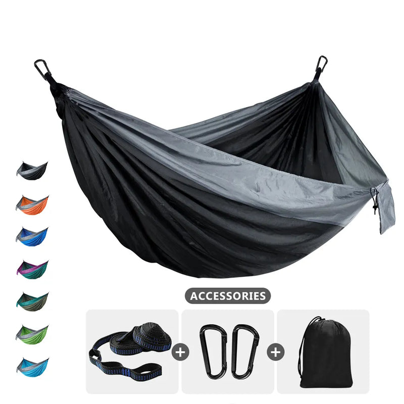 Portable Parachute Camping Single Double Hammocks 102x55inch Indoor Outdoor Hiking Travel Beach Swing Hammock with 2 Tree Straps