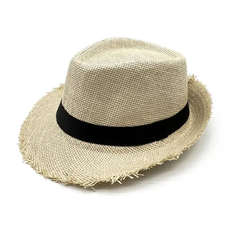 Straw Sun Hat Mens Womens Casual Breathable Cowboy Wide Brim Jazz Hat Sun Protection Fashion Beach Caps Summer
