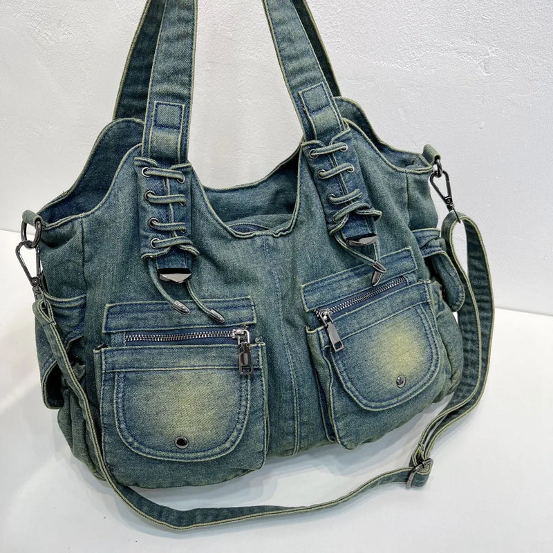 Inner y2k Millennium Hot Girl totes bag niche design large capacity retro denim strap shoulder cross-body bag for women