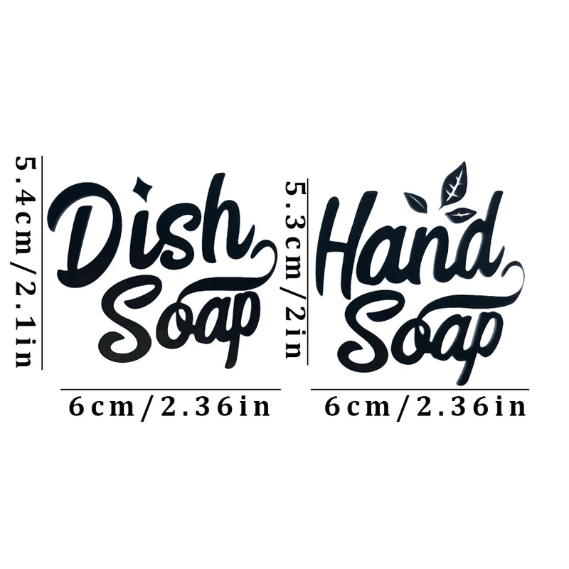 2PCS DISH SOAP HAND SOAP Labels Kitchen Bathroom Dispenser Bottle Stickers White/Black Waterproof Labels for Dish and Hand Soap