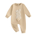 Lioraitiin Baby Girls Boys Easter Rompers Plush Bunny Embroidery Fur Ball Design Crew Neck Long Sleeve Spring Infant Jumpsuit