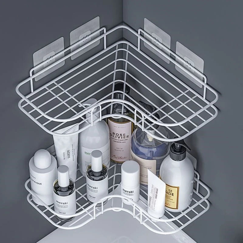 Bathroom Shelf Wall Mounted Corner Storage Shelves Shampoo Holder Cosmetic Rack Iron Shower Drain Basket Bathroom Organizer