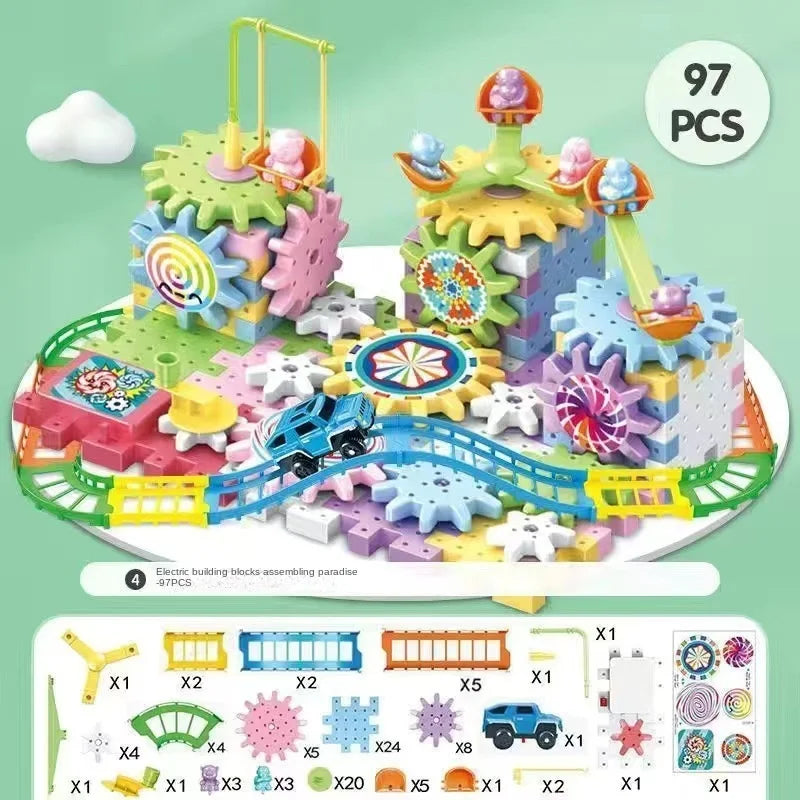 Versatile Electric Rotating Gear Building Block Toys，   Montessori Block Bricks toys  For Children Boys Girl Birthday Gifts