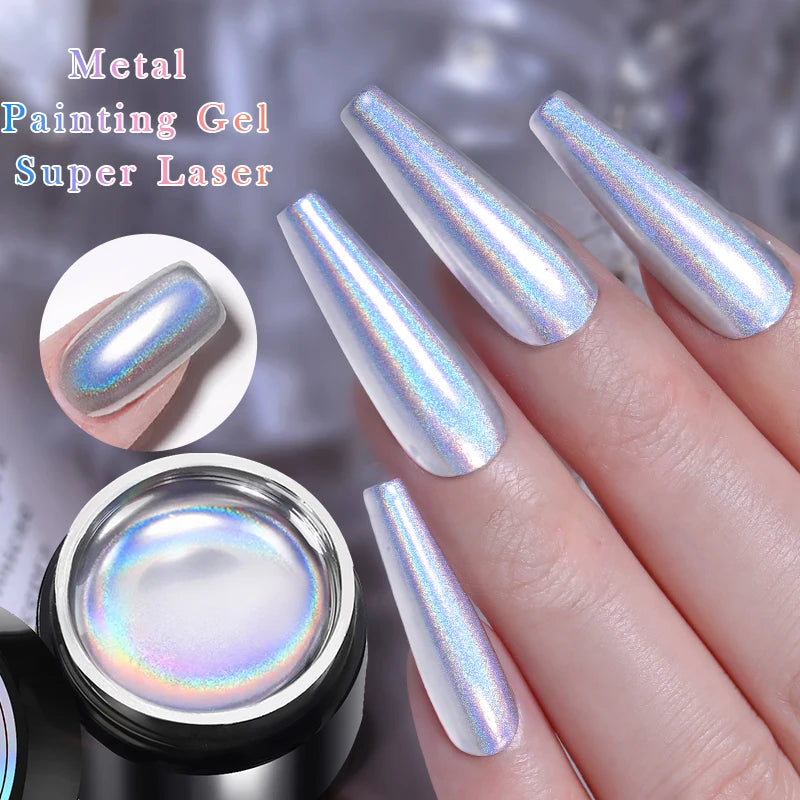 BORN PRETTY Glitter Silver Mirror Metallic Painting Gel Polish Soak Off Super Laser Bright Gel Manicure Flower Drawing UV Gel