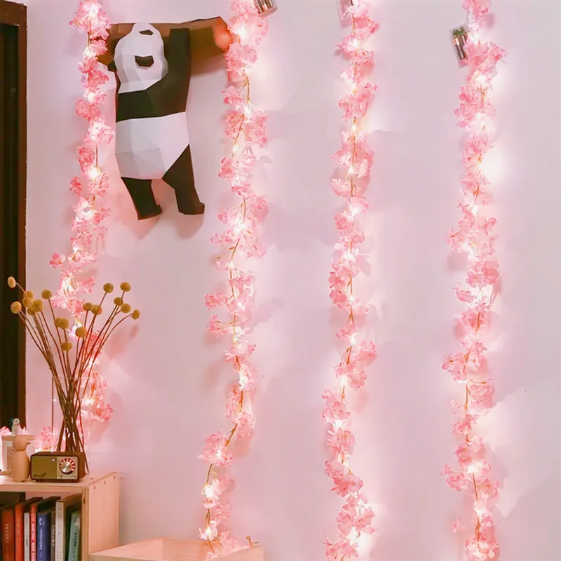 1PC LED Cherry Blossom String Lights Artificial Flower Vines Fairy Garland Lights For Bedroom Wedding Party Christmas Decoration