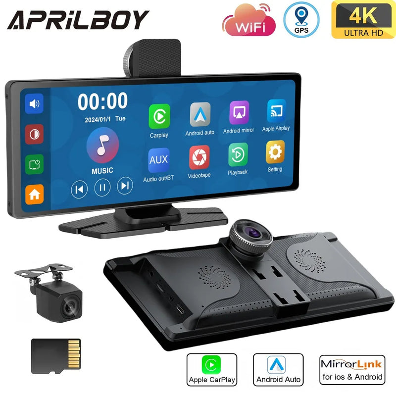 Aprilboy 10.26 inch 4K Dash Cam Carplay  Android Auto Car Radio Multimedia Player Portable Recorder Car Stereo Touchscreen Car