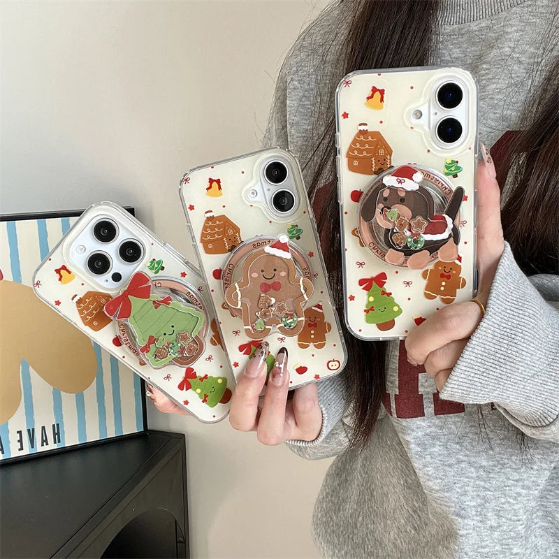 Cute Christmas Magnentic Phone Case For iPhone 16 Pro 14 13 15 Pro Max Cover with Magsafe Holder Shockproof Cute Puppy Cases 15