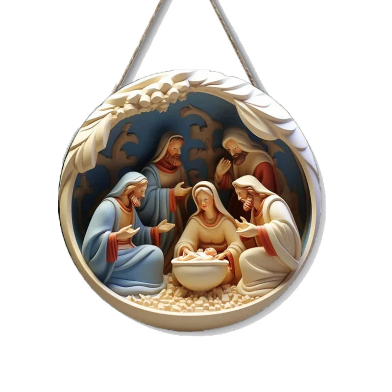 1pcs Easter Nativity Keepsake Christmas Plane Wooden Prayer Pendant Jesus Christ Religiou Hanging Tree Home Furnish Decor Supply