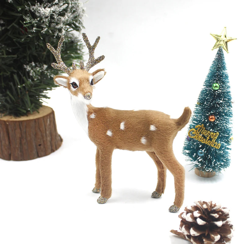 Simulation Christmas Deer Model Favor Xmas Home Decoration Craft Ornaments Display Table Reindeer Elk Animal Miniatures Kid Gift