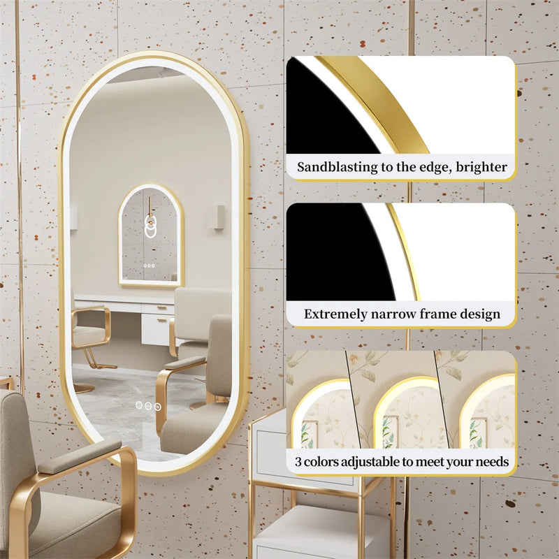 LUVODI Luxury Oval Led Illuminated Bathroom Mirror Gold Aluminum Frame with Demister Pad