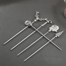 4 cocktail picks, stainless steel polished metal creative salad fruit picks, snow Geometric Skull Christmas kitchen tools