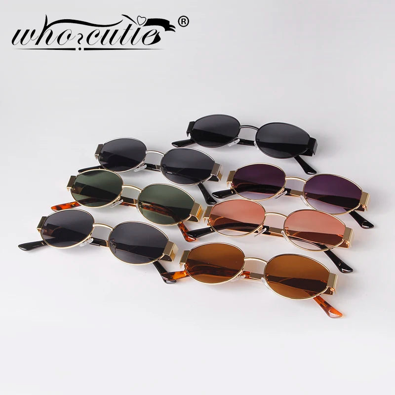 Retro Metal Frame Oval Sunglasses Women Men Brand Designer Vintage Round Driving Sun Glasses Luxury 90s Green Lens Shade Male UV