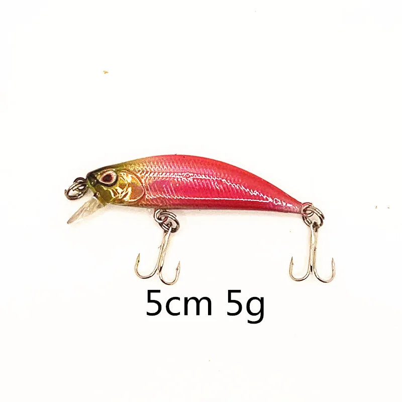 Colorful Fishing Lure with 3D Eyes, Sinking Minnow, Laser Trolling, Plastic Buzz Bait, 2 Treble Hook, 5G, 5cm, 1Pcs