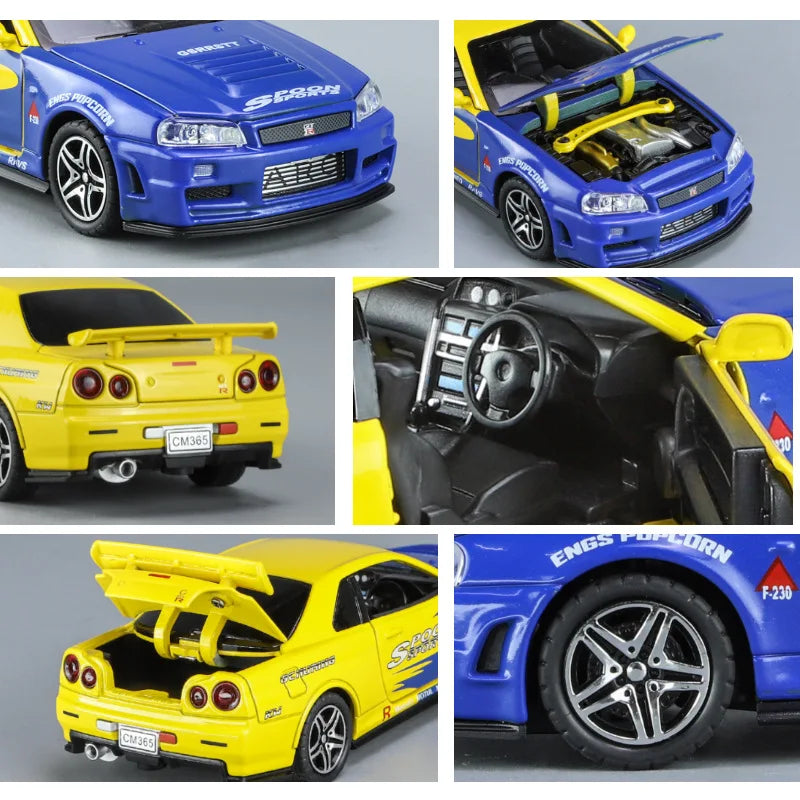 1:32 NISSAN Skyline Ares GTR R34 Alloy Sport Car Model Diecast & Toy Racing Vehicles Car Model Simulation Sound Light Kids Gifts