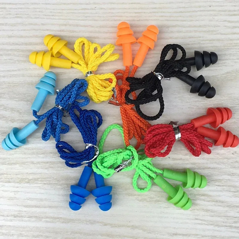 1 Pair Soft Anti-Noise Ear Plug Waterproof Swimming Silicone Swim Earplugs for Adult Children Swimmers Diving with Rope