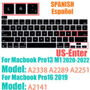 Spanish layout Keyboard Cover for For MacBook Air 13.6/15 M4 M3 M2 A3240 A2941 A3241 A3114, MacBook Pro 14" 16" 13"  12" black