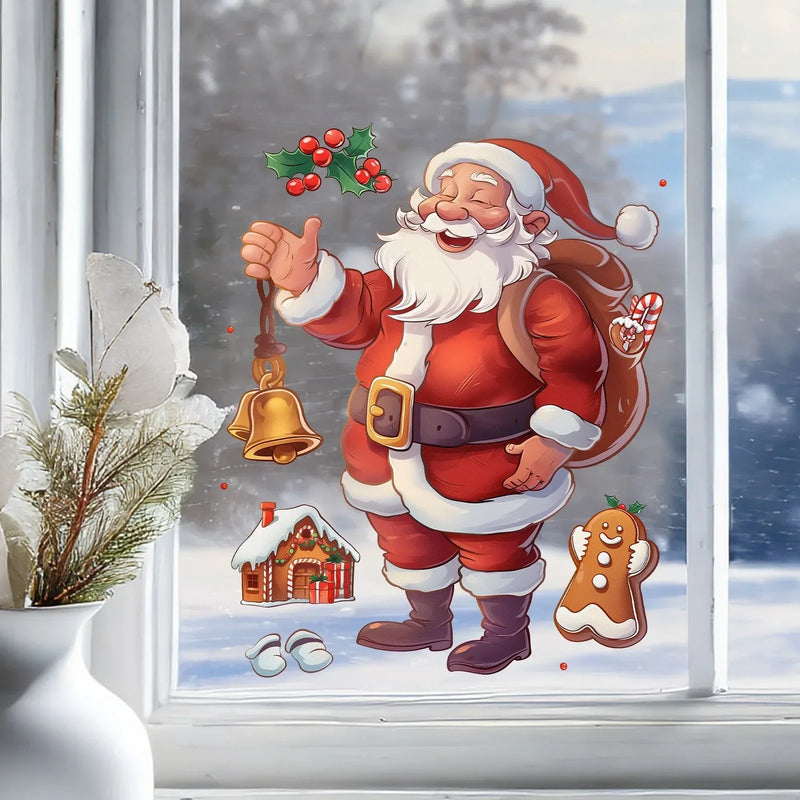 Christmas Cartoon Santa Claus Gingerbread Man Glass Window Sticker Xmas Decor Wall Stickers Merry Christmas Happy New Year 2025