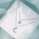 925 Silver Necklace for Women Double Layer Zircon Star Moon Pendant Necklace Delicate Chain Charm Elegant Fashion Jewelry Gifts