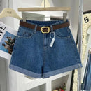 2022 Summer New Ins Trendy Denim Shorts Women's Casual Loose-Fit High-Waisted Curved Edge Student A- Line Wide-Leg Pants