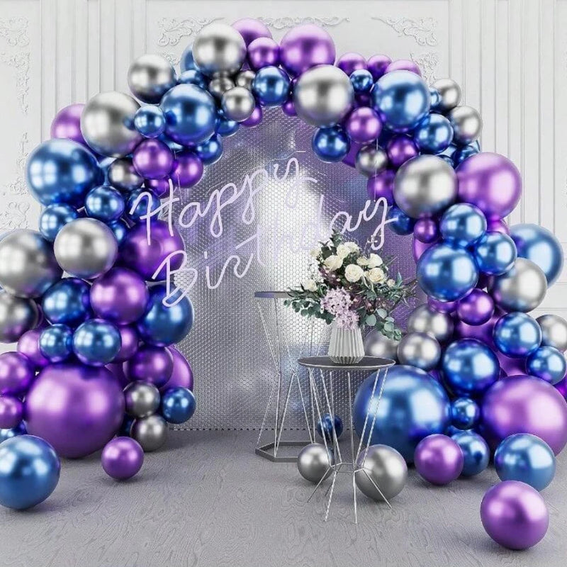 Metallic Purple Blue Balloons Arch Kit-143Pcs Silver Balloon Garland Kit for Birthday Anniversary New Years  Engagement Wedding