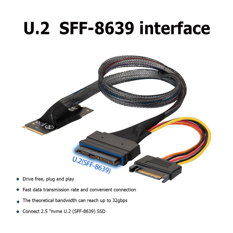 M.2 M-key to U.2 (SFF-8639) Cable with 15-pin SATA  15-Pin Female Connector for 2.5 inch NVMe SSD Hard Disk Adapter Connector