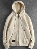 Autumn Winter American Retro Heavyweight Long Sleeved Hooded Hoodies Men's Simple Thickened Velvet Casual Cardigan Sweatshirts