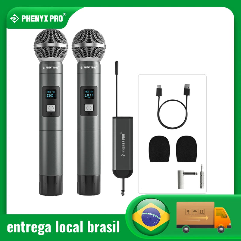 Phenyx Pro Dual Digital Wireless Microphone System w/ 2x15 UHF Channels, Handheld/Bodypack Transmitters(PDP-2)