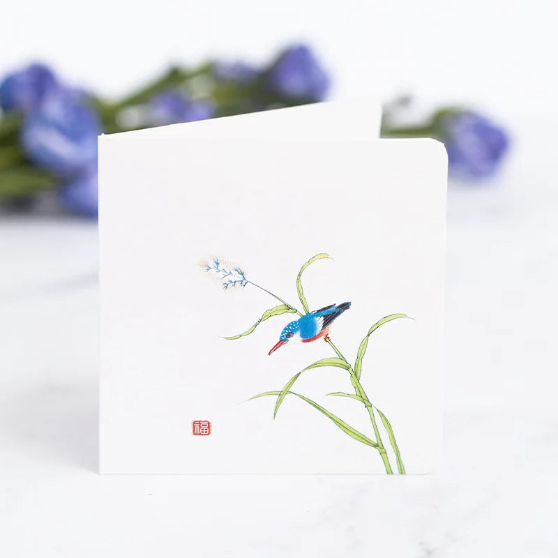 10Pcs/Set Chinese Style Flower Bird Greeting Cards Birthday Wedding Thank You Blessing Card Invitations for Mothers Father's Day