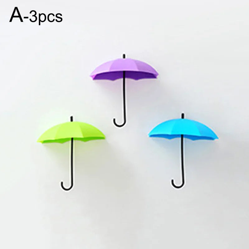 Umbrella Shape Adhesive Sticker Wall Hook Creative Hanger Cute Bag Key Holder Wedding Bathroom Kitchen Christmas Home Decoration