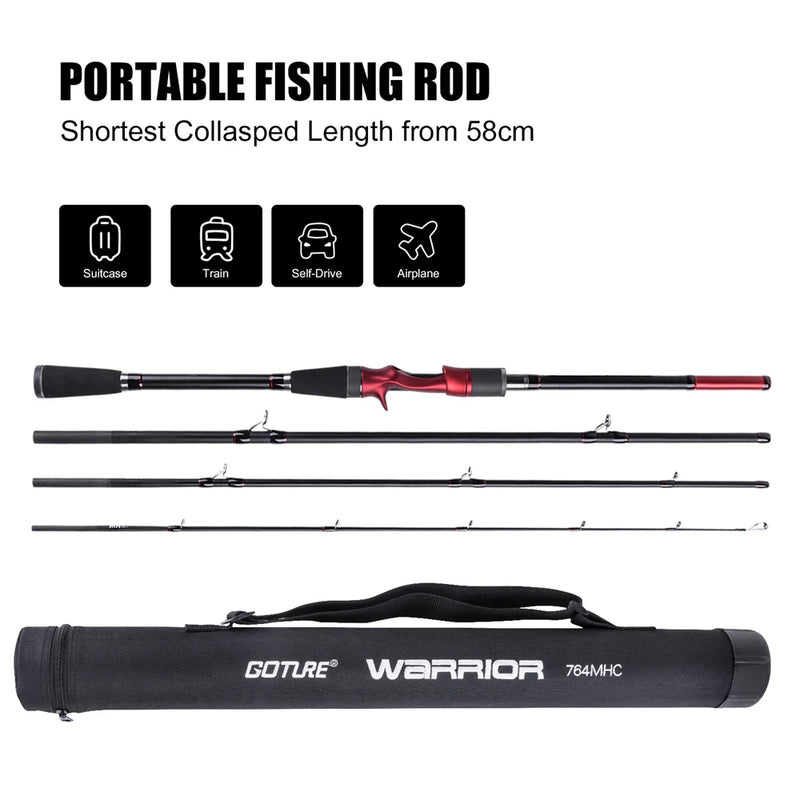 Goture WARRIOR Spinning Casting Fishing Rods Carbon Fiber 4 Sections Light Travel Lure Rod for Saltwater Freshwater 2.13m-2.70m