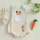 FOCUSNORM 0-18M Lovely Baby Boys Girls Easter Romper Overalls Rabbit Carrot Embroidery Sleeveless Square Neck Jumpsuit
