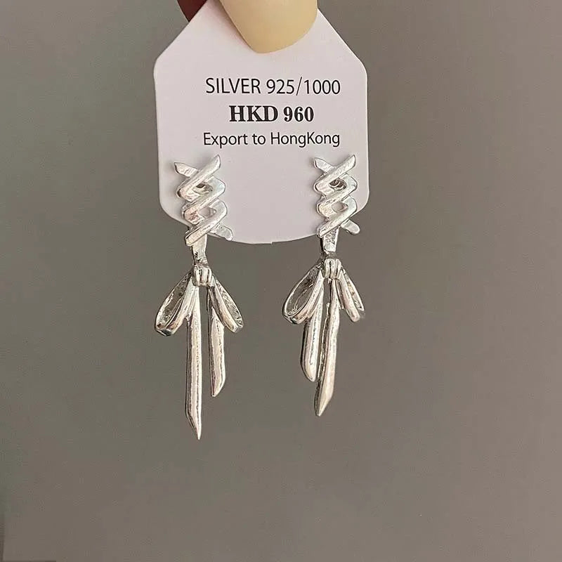 Vintage Punk Silver Color Tie Bow Ear Clip Earrings for Women Fashion Tassel Non-Piercing Ear Wrapear Cuff Jewelry Party Gifts