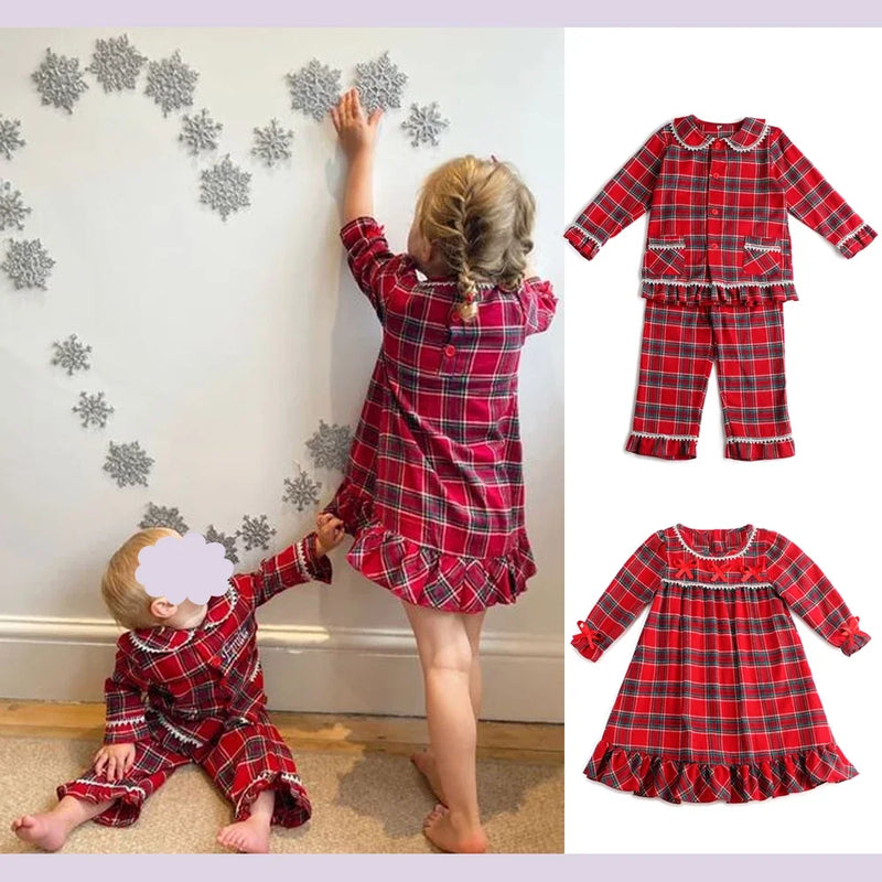 Mudbala Baby Toddler Christmas Matching Family Pajamas Girls Boys Flannel Tartan Kids Pyjamas Set With Eyemasks And Bows Hairpin