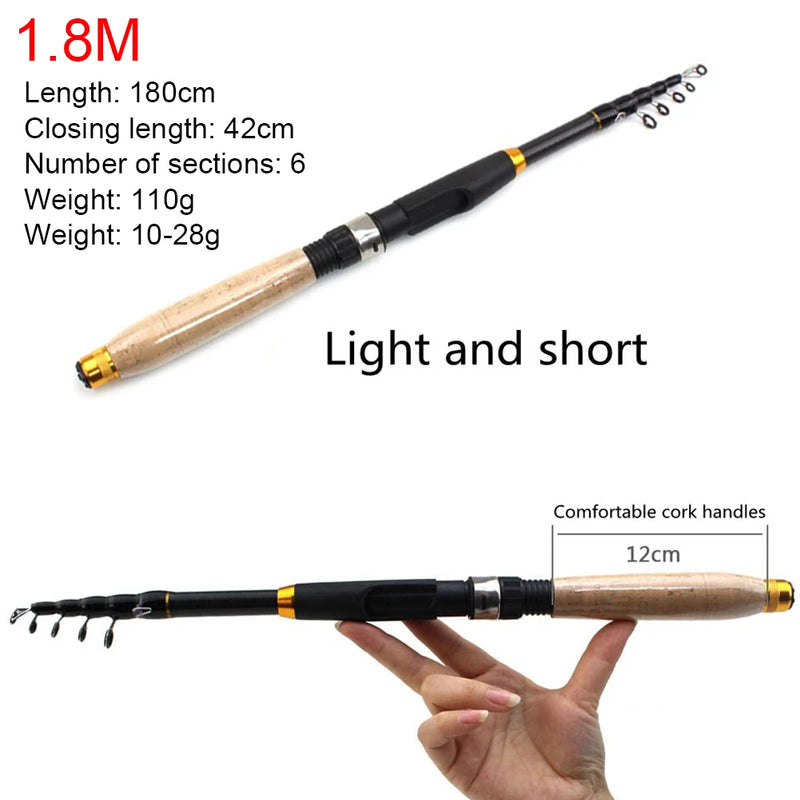 Telescopic Fishing Rod Carbon Fiber Fishing Pole Cork Handle Small Short Sea Pole for Seawater Freshwater Bass Trout Fishing