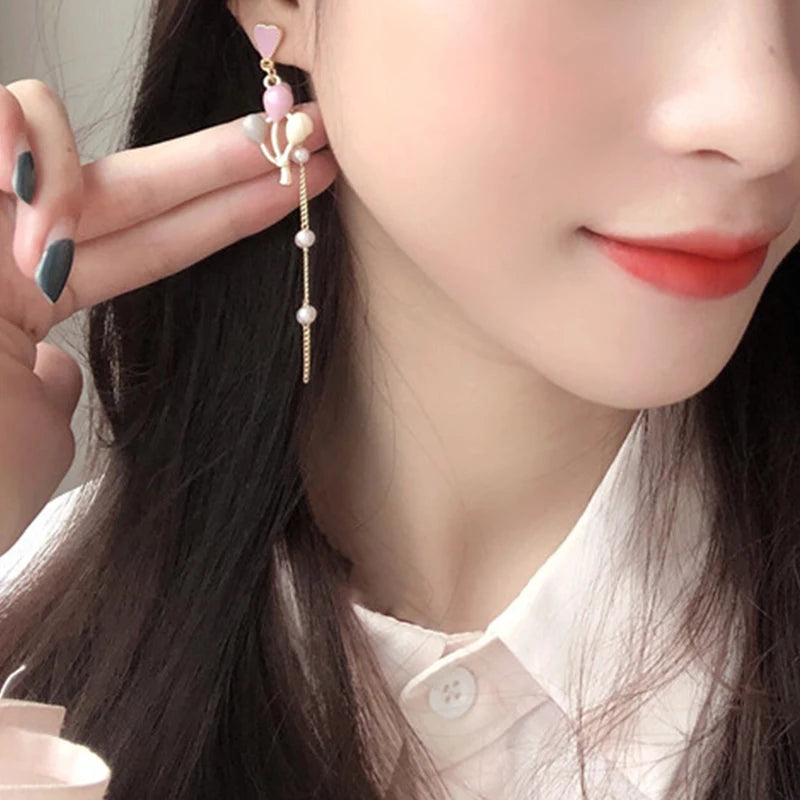 Cute Animal Asymmetric Cat Balloon Earrings For Women Fashion Cartoon Sweet Girl Drop Earrings Female Party Jewelry Gift