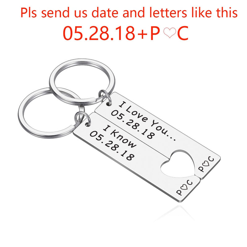 Personalized Heart Keychain Set  Engraved King Date and Name Love Keyring Gift for Couples Girlfriend Boyfriends Key Chain Rings