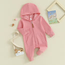 Pudcoco Infant Newborn Baby Jumpsuit, Long Sleeve Hooded Zip-up Solid Fall Romper Clothes for Boys Girls 0-12M