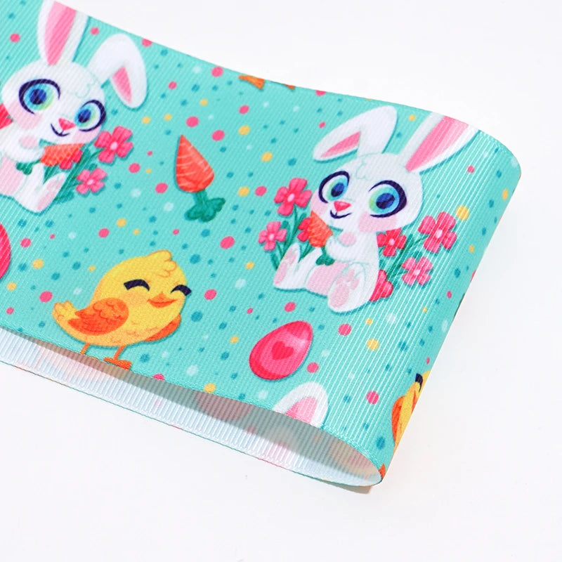 DIY Cartoon Easter Egg Bunny Printed Grosgrain Ribbon For Craft Supplies Sewing Accessories 5 Yards. 88266