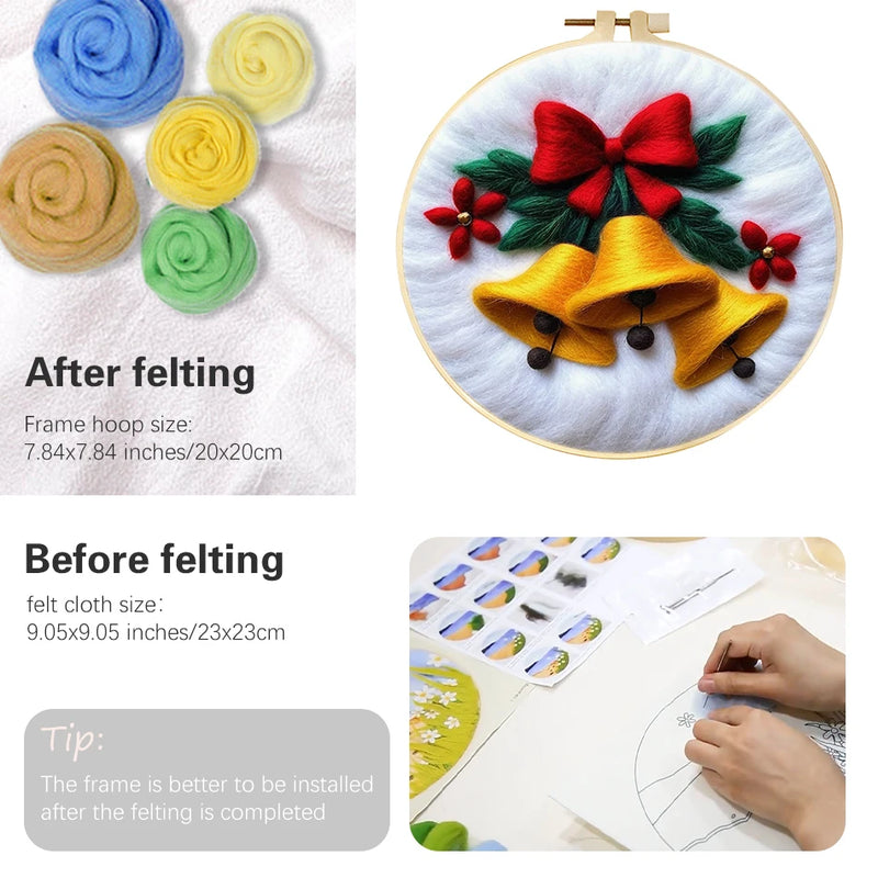 PhotoCustom 20x20cm Frame Needle Felting Kit Christmas Tree Needle Felting Patterns For Beginners Wool Felting Set DIY Craft