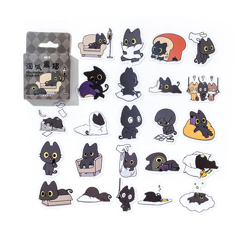 MOHAMM 46 Sheets/box Anime Black Cat Stickers for Scrapbooking,  DIY Decoration, Planners, Suitcase, Diary,