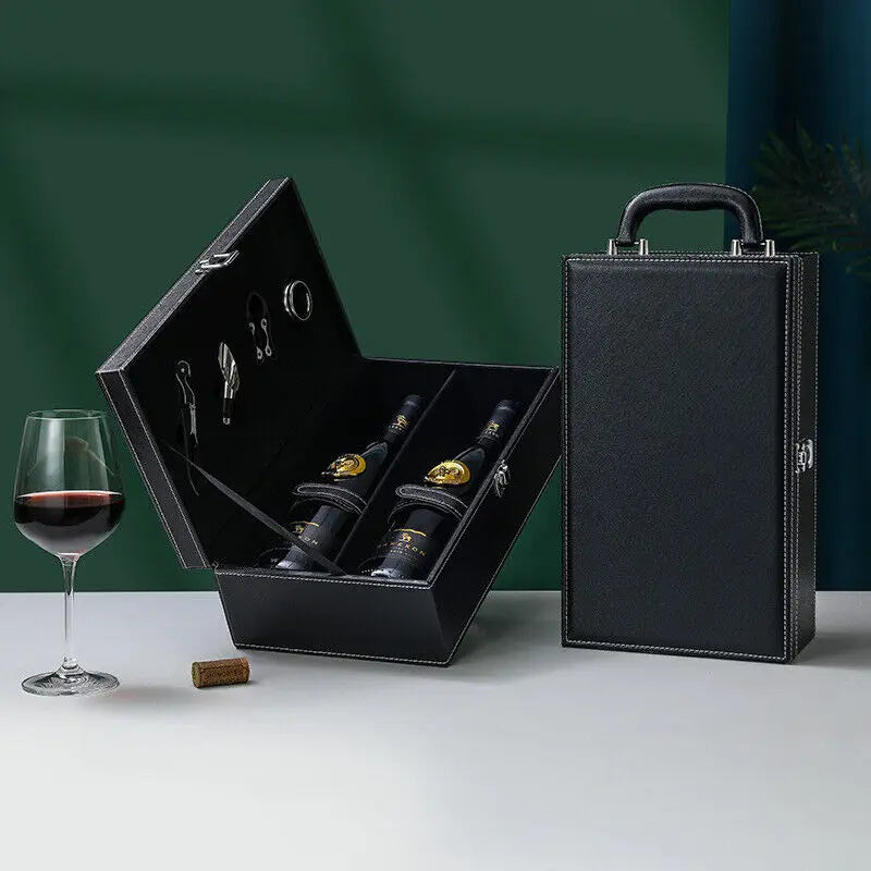 High Quality PU Leather Wine Bottle Box Home Storage Organizer Wine Carrying Holder Leather Box Red Wine Gift Box with Wine Set