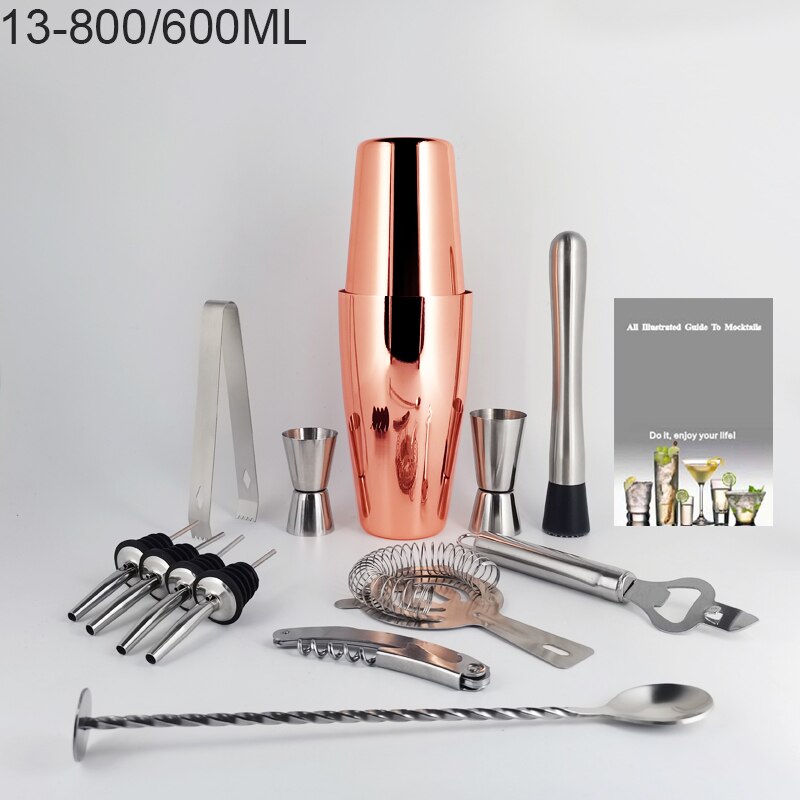 Boston Cocktail Shaker Mixer Kit Bar Bartender 750/600ml 550ML Stainless Steel Glass Shakers Spoon Pourer Straw Ice Tong Tools