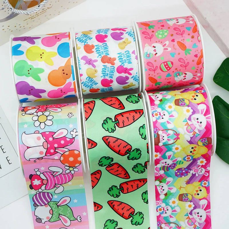 5 Yards Easter Rabbit Printed Grosgrain Satin Ribbons For Bows DIY Craft Decoration Packaging Supplies, 10 Pieces Resins. 59086