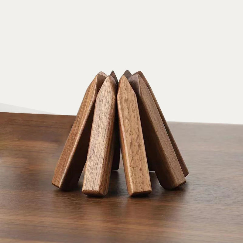 Black Walnut Wooden Christmas Tree Shape Foldable Insulation Pad Creative Pot Mat Cup Coasters Decoration Kitchen Accessories