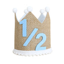 Boho 1/2 Birthday Crown Hat 6 Months Handmade Linen Hat Party Decoration Celebration Hat Photography Prop for Girls and Boys