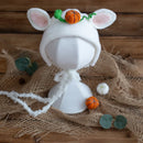 Newborn Wool Felt Fox Flower Bonnet Newborn Photography Props Baby Animal Floral Garden Hat Photo Shoot