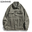 GONTHWID Hip Hop Denim Jacket Streetwear Mens Vintage Painting Ripped Jean Coats 2023 Harajuku Autumn Cotton Jackets Green Khaki