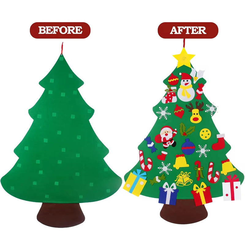 DIY Felt Christmas Tree with Light Merry Christmas Decoration For Home 2024 Xmas Tree Ornaments Navidad Noel New Year Gifts 2025