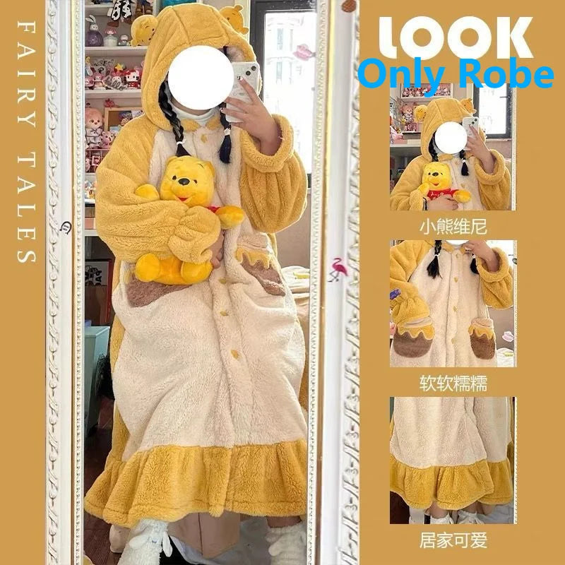 Disney Daisy & Donald Duck Winter Plush Pjs Y2k Winnie Warm Coral Velvet Nightwear Couple Thickened Bathrobe Hooded Pyjamas Suit