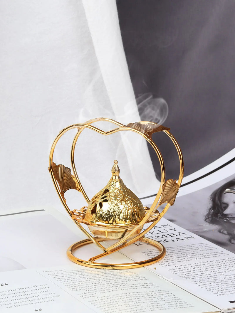 1pc Incense Burner Home Indoor Gold Heart Shaped Incense Burner Creative Middle Eastern Decoration Electroplating Process